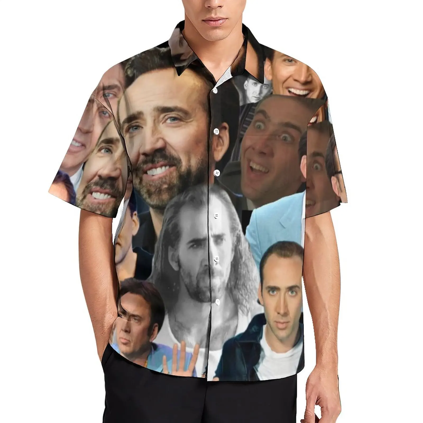 

Nicolas Cage Blouses Men Funny Meme Print Casual Shirts Hawaiian Short Sleeve Custom Y2K Oversize Vacation Shirt Gift