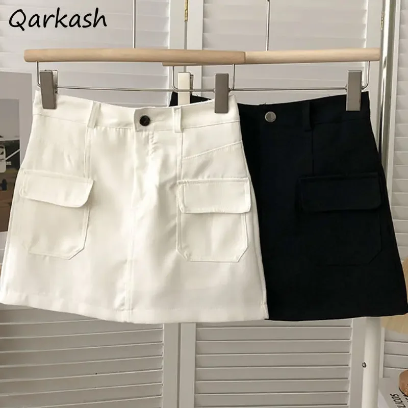 

Mini Skirts Women Hotsweet Summer Vintage Chic Fashion Korean Style Girlish All-match Casual Tender Students Pockets Streetwear