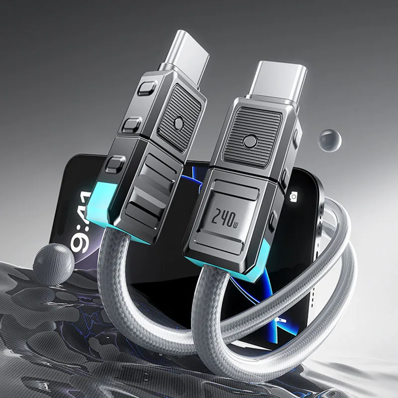 

240W Transparent Braided Zinc Alloy USB To Type C Fast Charging Cable Charging Cord for IPhone 15 16 Pro MacBook Samsung Galaxy