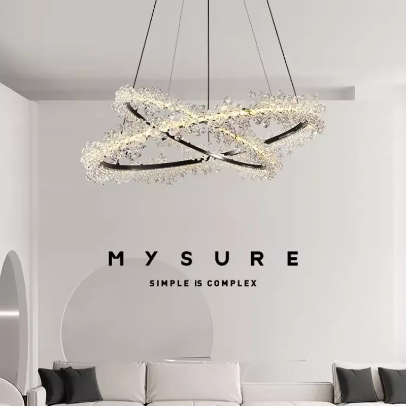 Modern Luxury Balck Crystal chandelier Nordic Ring Pendant lamp Bedroom Shop Living Dining Room Restaurant Round hanging lights