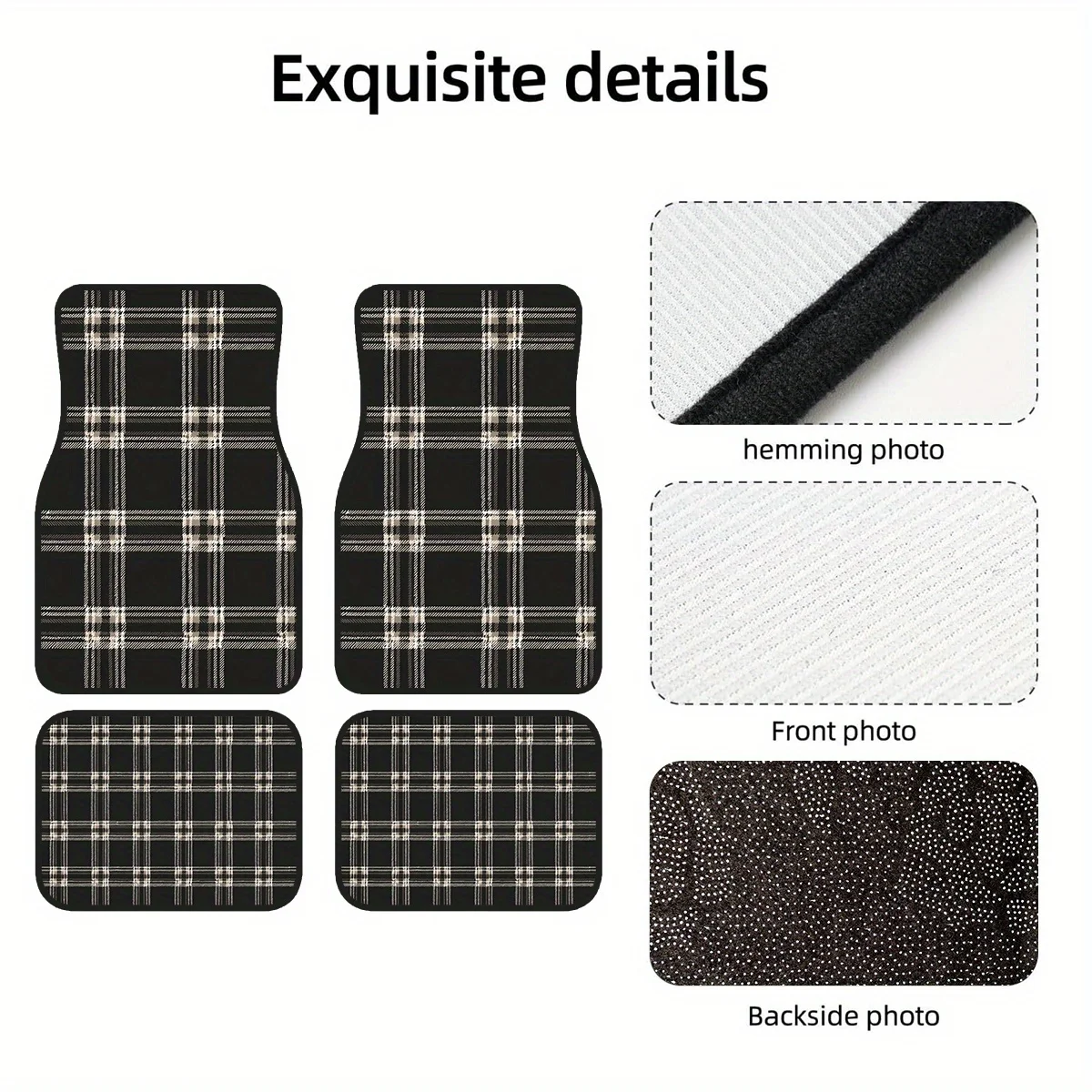 

4pcs Anti-Slip Polyester Car Floor Mats, Checkered Pattern Non-Slip Pads For Sedans And SUVs, Interior Decorative Accessories To