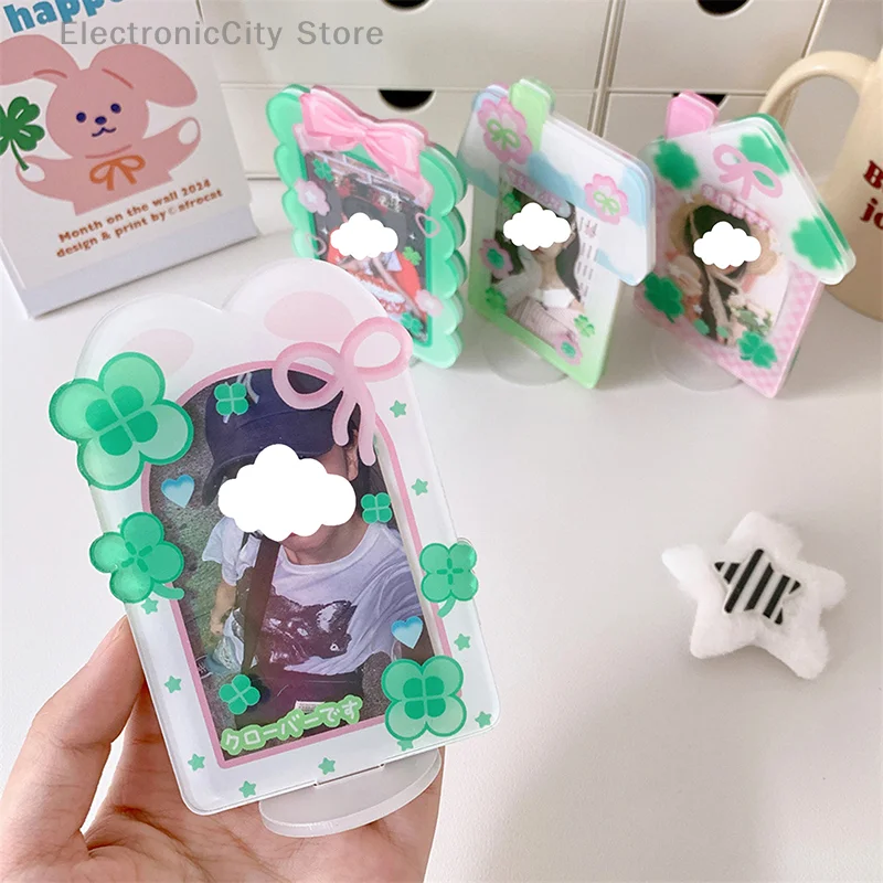 Kawaii Acrylic Four Leaf Clover Photocard Holder Photo Rack Durable Multi-Function Photo Card Case For Showcase Favorite Star