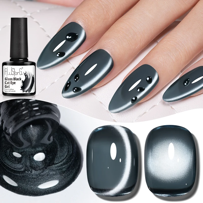 AWStorG 7,5 ml Rauchschwarzer Magnetischer Nagellack Spiegel-Katzenauge UV-LED Soak-Off Gel für Nagelkunst DIY Salon Maniküre Dekoration