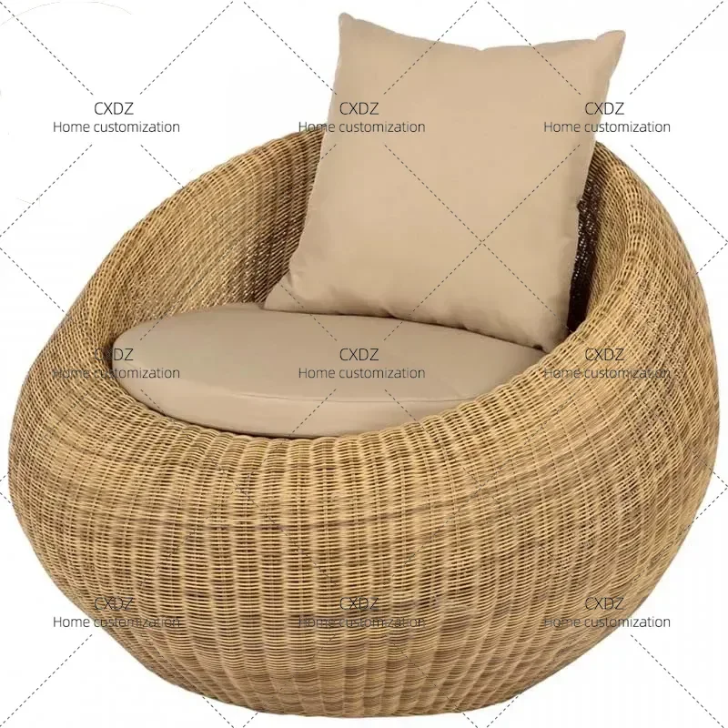 Outdoor Rattan Chair Set 3 Piece Round Patio Furniture with Coffee Table for Courtyard Villa Sunroom Garden Sofa Combination
