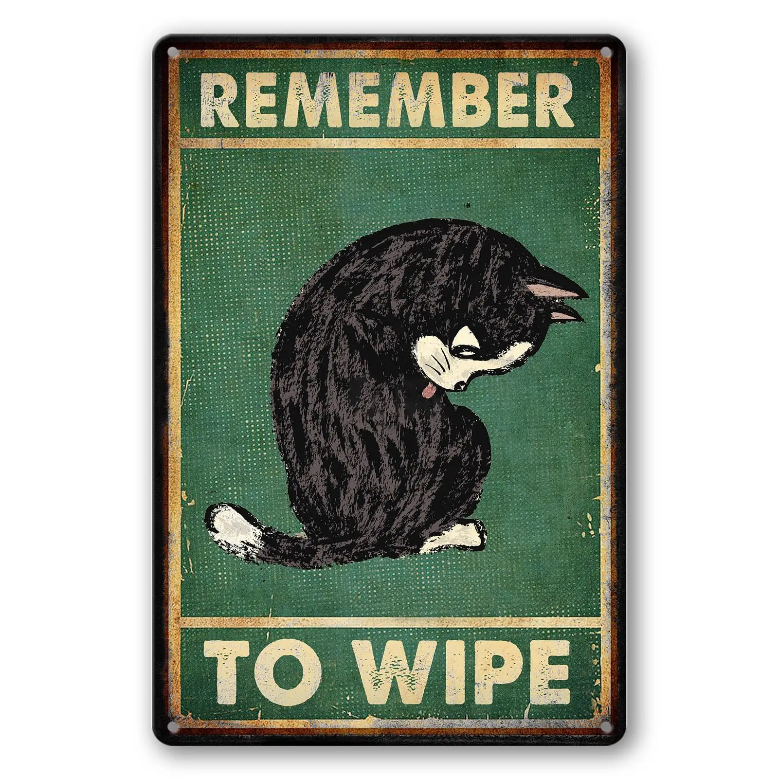 Remember to Wipe Black Cat Sign Funny Bathroom Wall Art Decor Vintage Cat Poster Black Cat Gifts 8x12 Inch