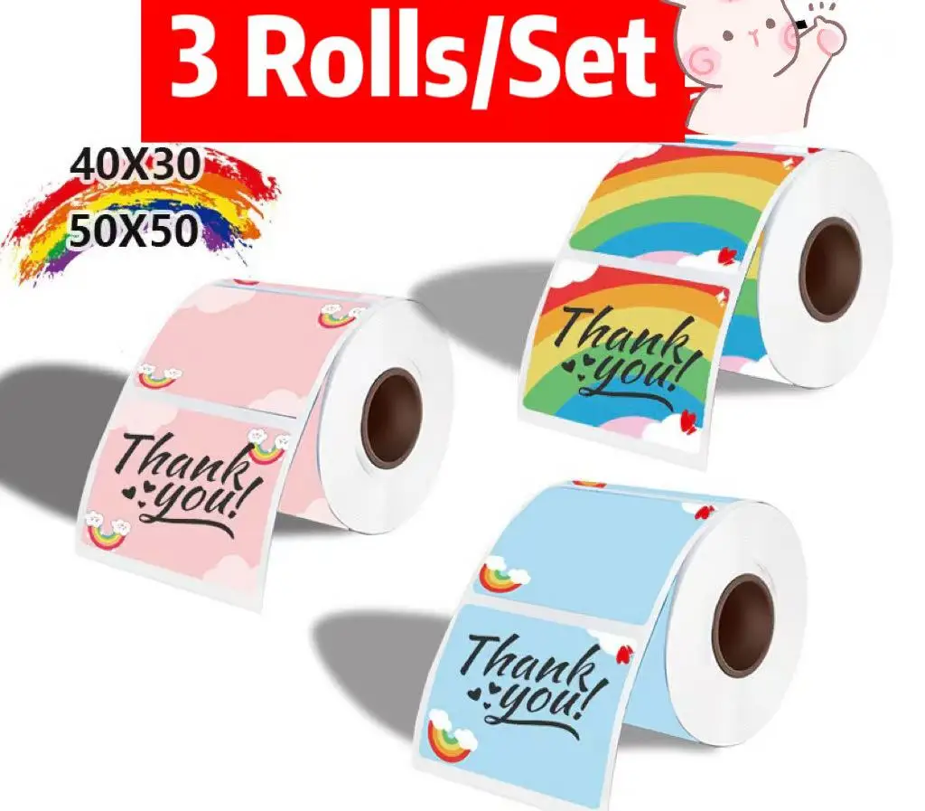 (3 Rolls)For Phomemo M110 / M220 / M200 Marklife P50 , QLabel E210  Clabel 221B Printer white and color thermal sticker label