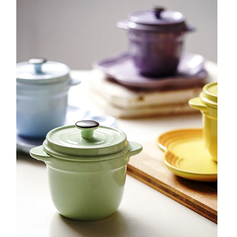 

Ceramic Stew Cup Household Binaural Tureen with Lid Steam Eggs Bird's Nest Soup Baby Food Bowl