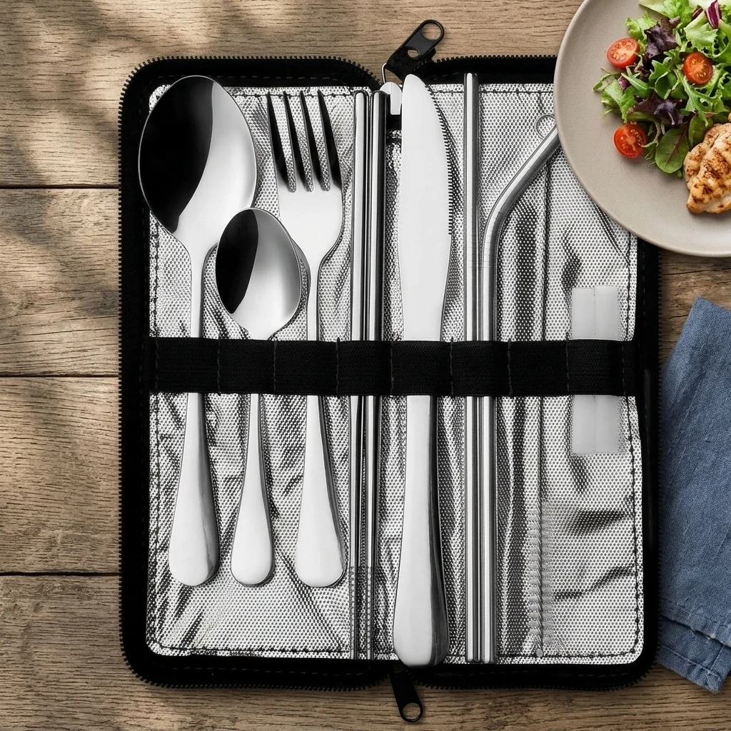 Travelers Cutlery Set Portable Camping Gear Durable 304 Stainless Steel Utensils for Picnic Office School Lunch Essentials