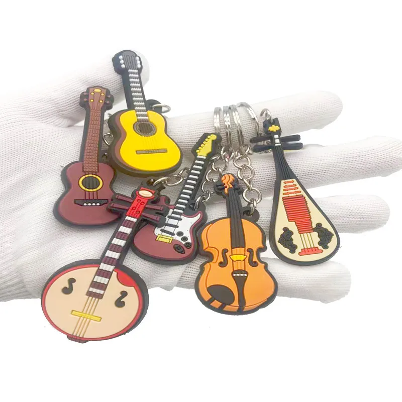 New Musical Instrument Silicone Guitar PVC Soft Keychain Cartoon Small Gift Pendant