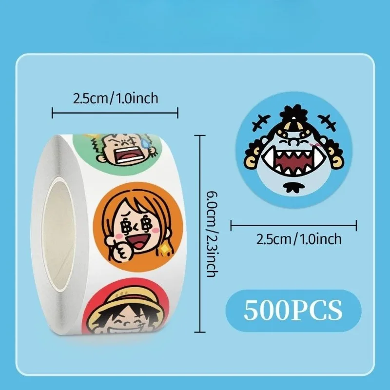 500 stickers/roll One Piece Sticker Big Head Cartoon Luffy Nami Sanji Usopp DIY Handbook Material Sticker Round Sealing Sticker view 6