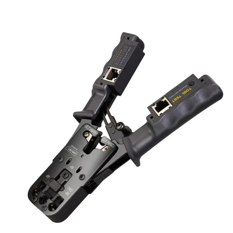 RJ45 Professional Crimping Tool Cable Tester Wire Stripper for 8P8C/RG45, 6P6C/RG12, 6P6C/RG11, 4P4C&4P2C/RG22, DEC Connectors