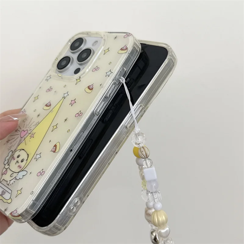 Kawaii Cartoon Animal Star Telefoonhoesje voor iPhone 16 Pro 15 14 13 Pro Max Achterkant met ketting Schokbestendig Leuke beschermende hoesjes