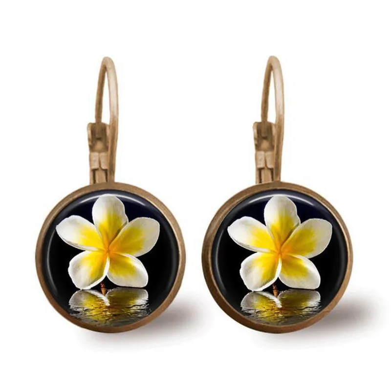 Popular Jewelry Glass Pendant Alloy Earrings Sunflower Little Daisy Pattern Fashion Gift