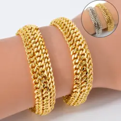 12MM Wide Copper Link Chain Bracelets for Unisex 18K Gold Plated Wristband Miami Curb Bangle Punk Classic Jewellery Party Gift