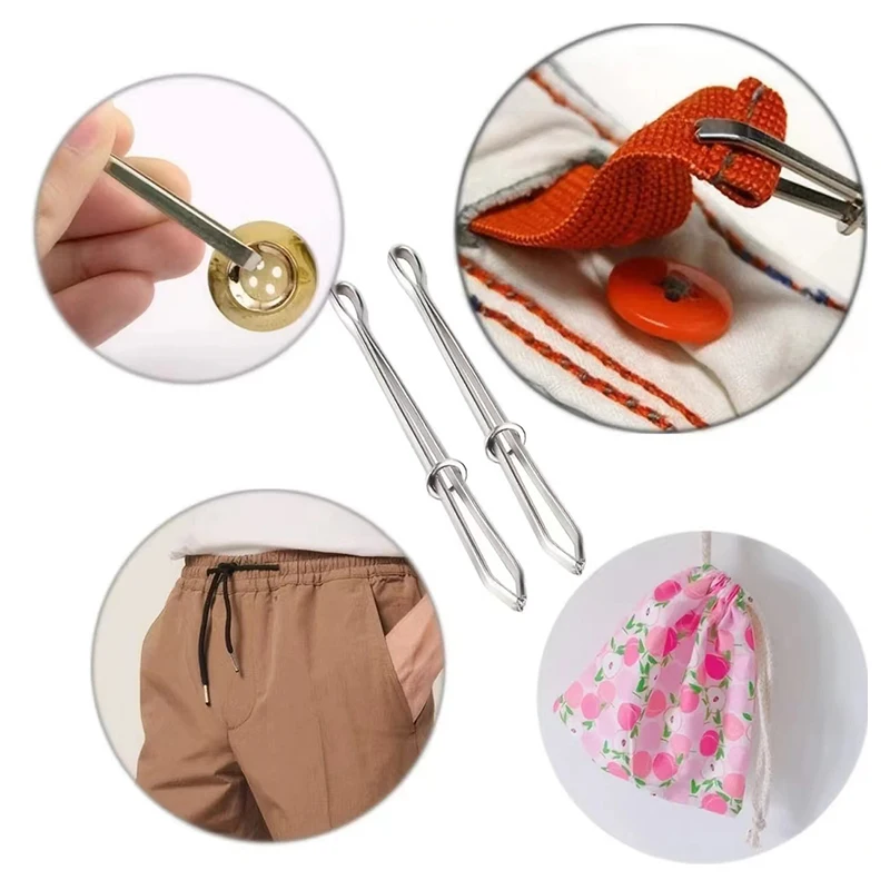 2 stücke Edelstahl Kleidungsstück Clips Nähen DIY Werkzeuge Elastische Band Band Punch Kreuz Stich Einfädler Tragen Seil Elastische Klemme – Detail 6