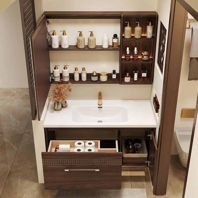 خزانة حمام حديثة صينية جديدة، حوض سيراميك مزيج من خشب الأبنوس، حمام ذكي، حوض غسيل يدوي، مغسلة #3