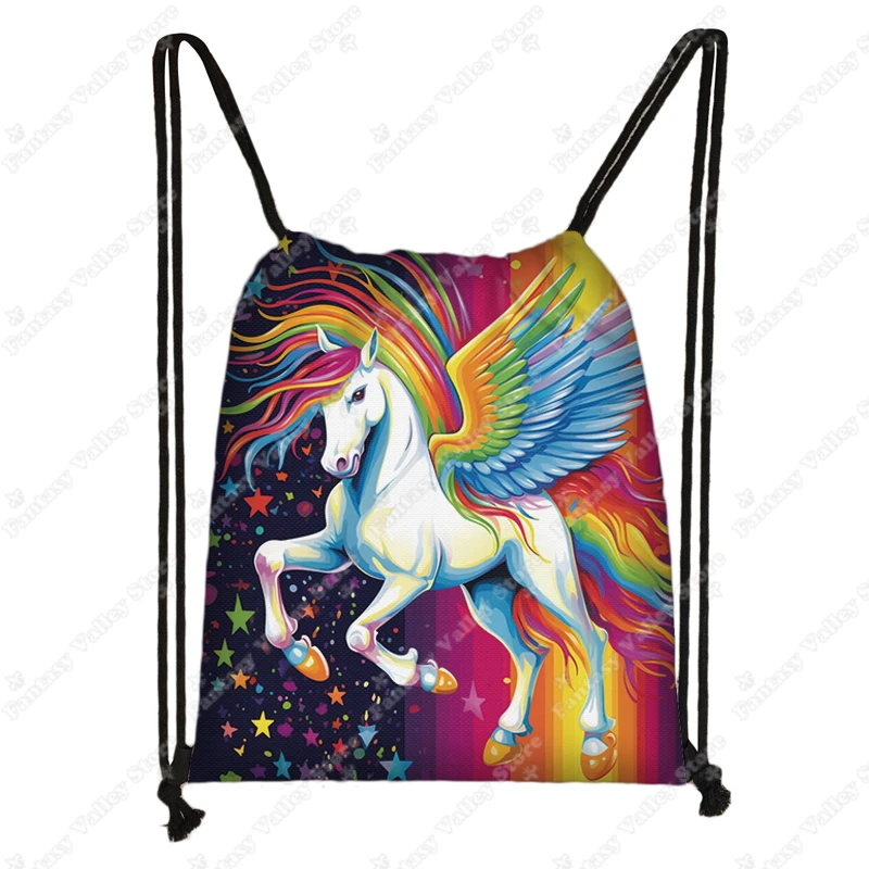 Cute Cartoon Unicorn Print Backpacks Fantasy Rainbow Colorful Drawstring Bags Girl Kawaii Shoulder Bag Children School Bags Gift