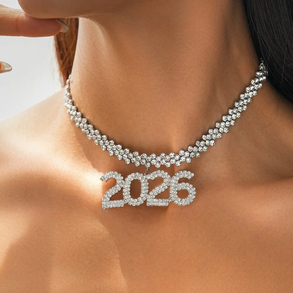 بدلة مجوهرات جمالية عتيقة 2026 مبالغ فيها من حجر الراين سنة جديدة سعيدة أقراط قطرة طويلة لامعة 2026 قلادة للحفلات #2