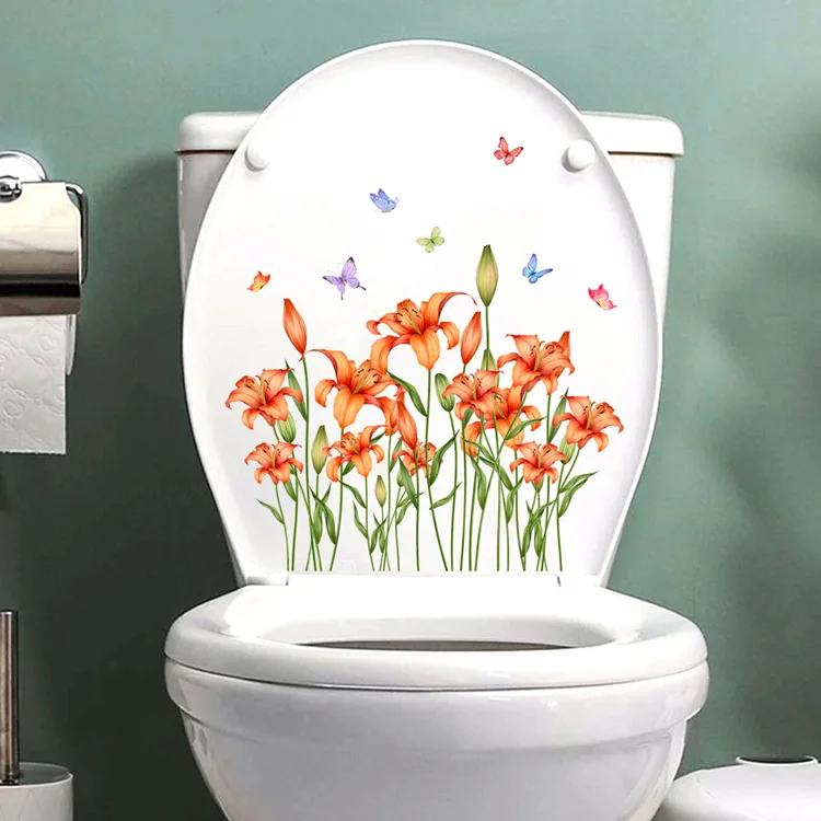 Wunderschöner Pflanzen-Blumen-Wandaufkleber, Badezimmerzubehör, WC-Dekor, Aufkleber für Schrank, Zimmer, Heimdekoration, selbstklebendes Wandbild – Detail 5