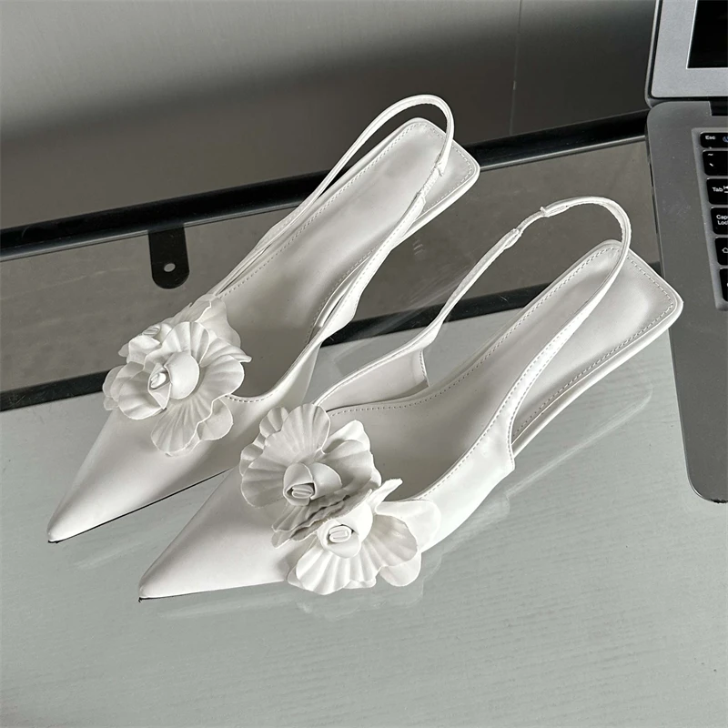 Eilyken Sexy Flower Pointed Toe Thin Low Heels Women Pumps Elegant Wedding Slingback Shoes Mules Zapatos De Mujer