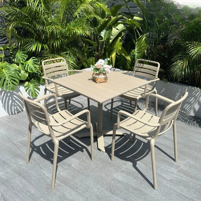 

Table and chair outdoor waterproof folding coffee table garden open-air imitation wood dining table milk tea shop