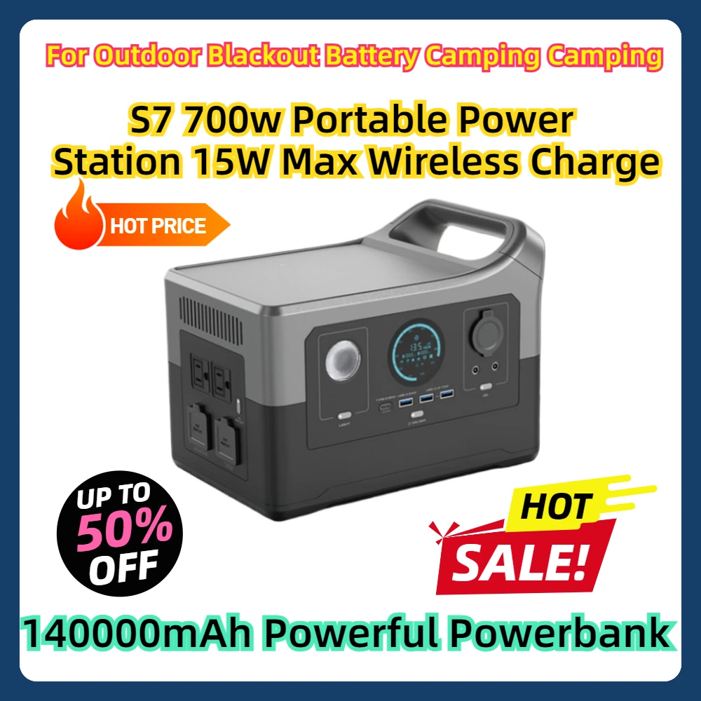 

For Outdoor Blackout Battery Camping Camping S7 700w Portable Power Station 15W Max Wireless Charge 140000mAh Powerful Powerbank