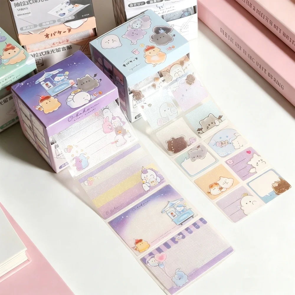 Cartoon Pull-out Sticky Notes Pearlescent Transparent Memo Message Sticker N Times Stickers DIY Handbook Decoration Stationery