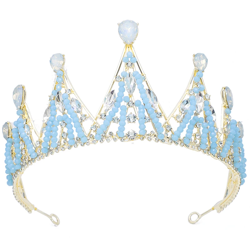 new-protein-light-blue-bead-alloy-big-crown-handmade-beaded-headgear-wedding-jewelry