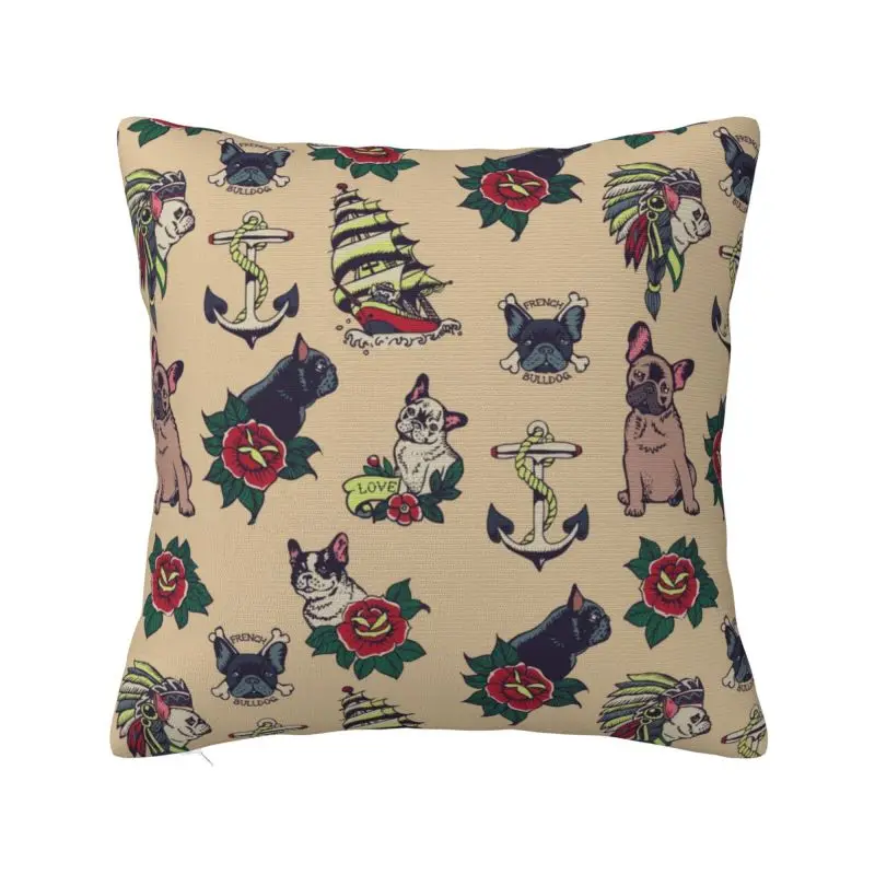 Cute French Bulldog Tattoo Throw Pillow Case Sofa Pet Dog Nordic Cushion Cover Velvet Pillowcase