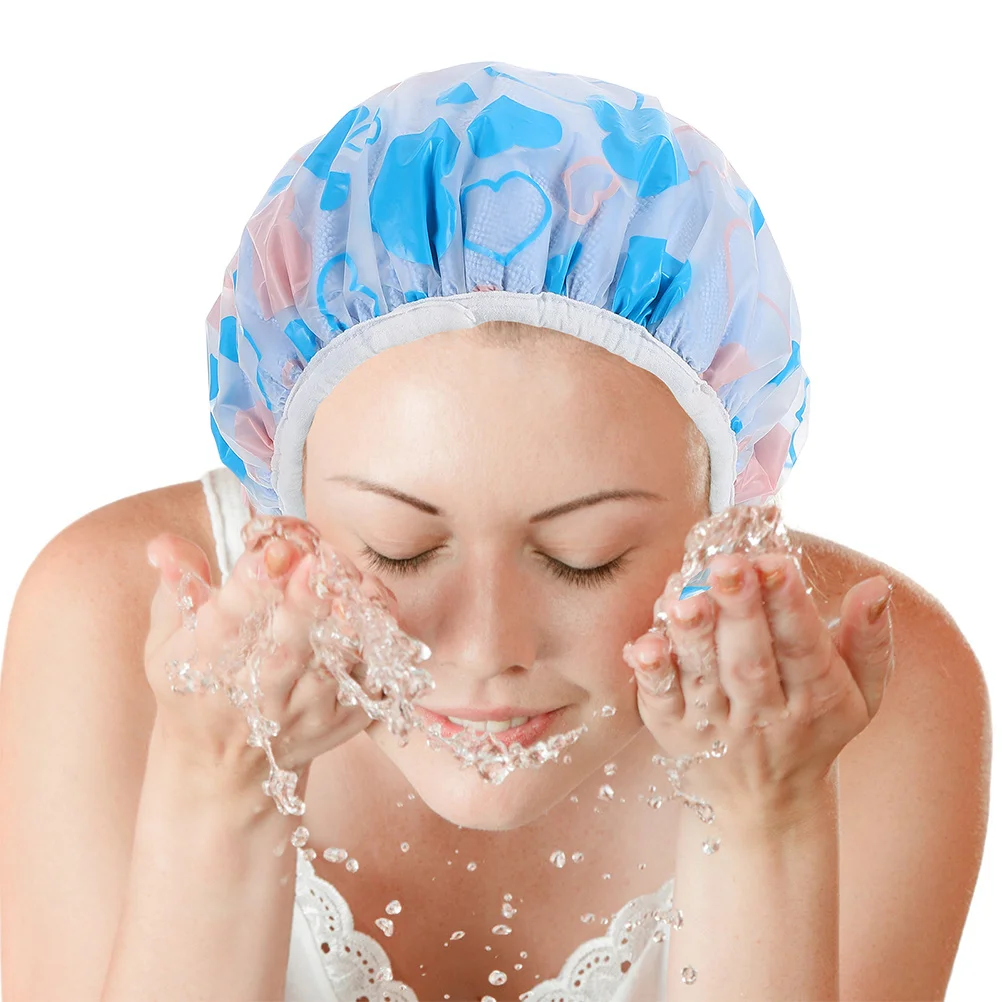 

2pcs Hair Care Cap Double Layer Heart-Shaped Quick Dry Bathing Hat For Long Curly Hair Reusable Shower Bonnet Waterproof Elastic