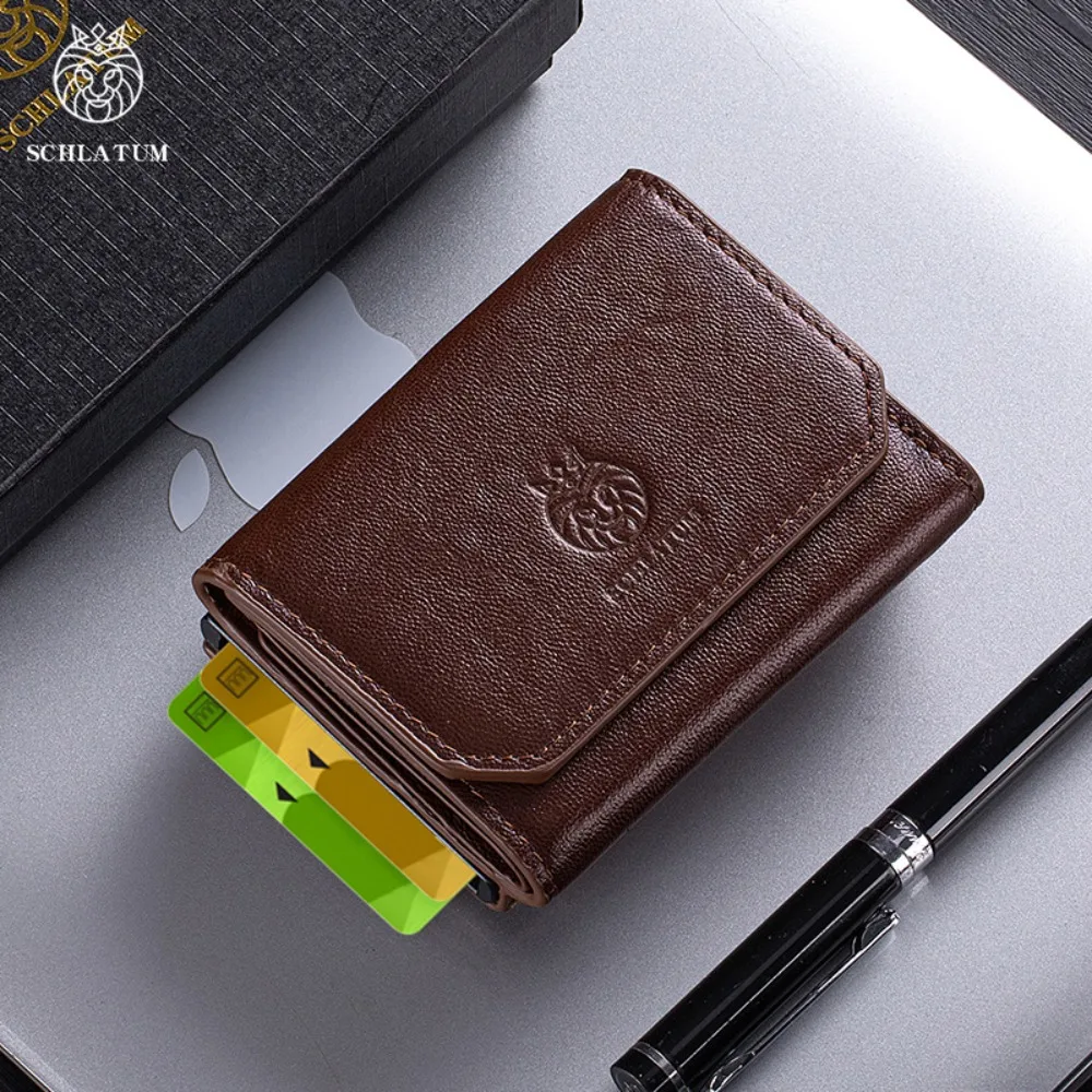 Head Layer Cowhide RFID Anti-theft Brush Elastic Card Tri-fold Wallet Men's Genuine Leather Retro Men's Money Clip