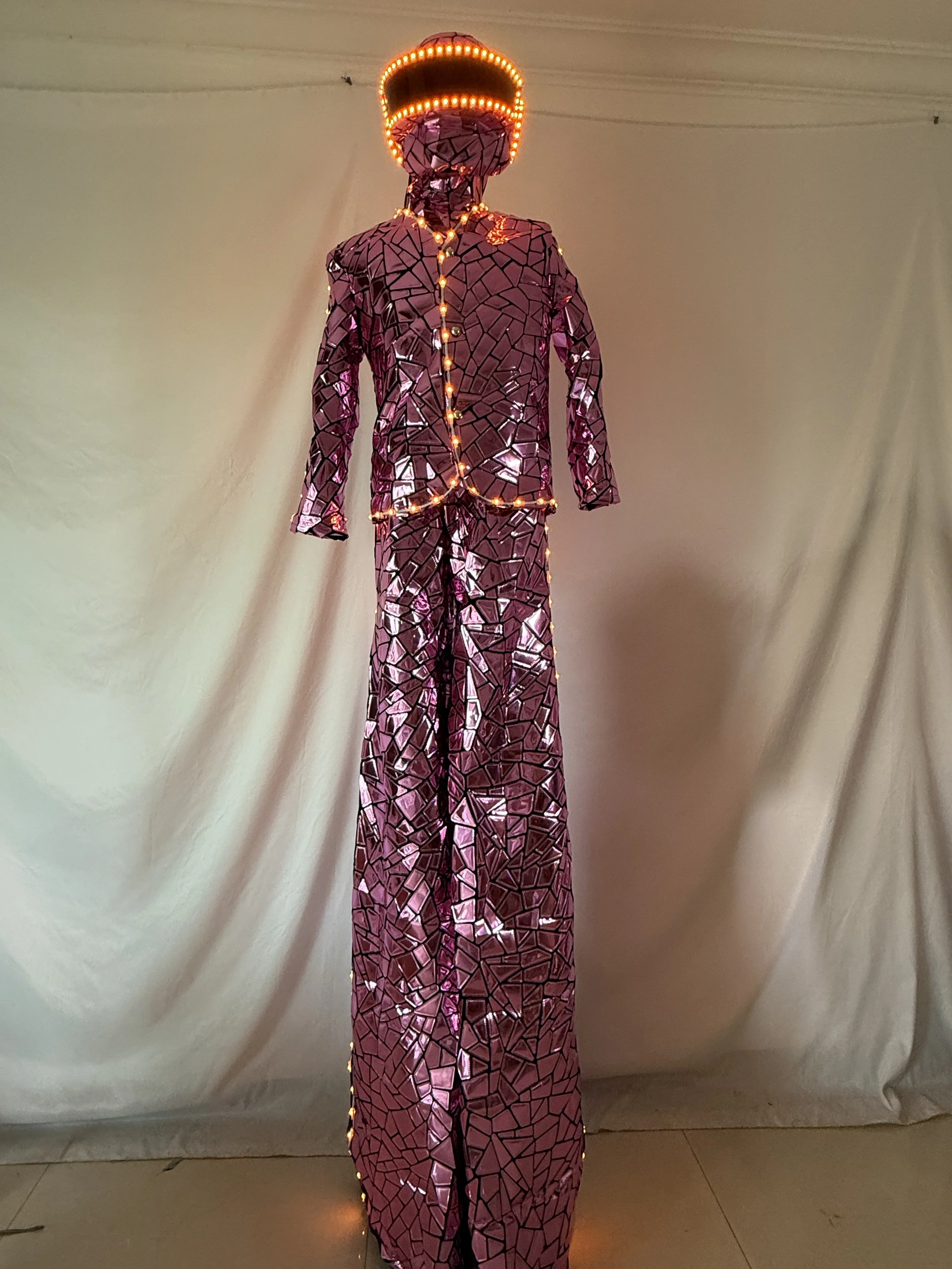 زي أداء مرآة مطرزة بالترتر، زي روبوت LED لعروض المسرح وعروض DJ