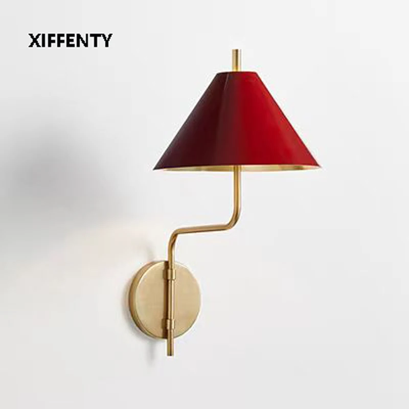 Nordic Modern Red Iron Wall Light Simple Living Room Wall Lamp Villa French Bedroom Lighting