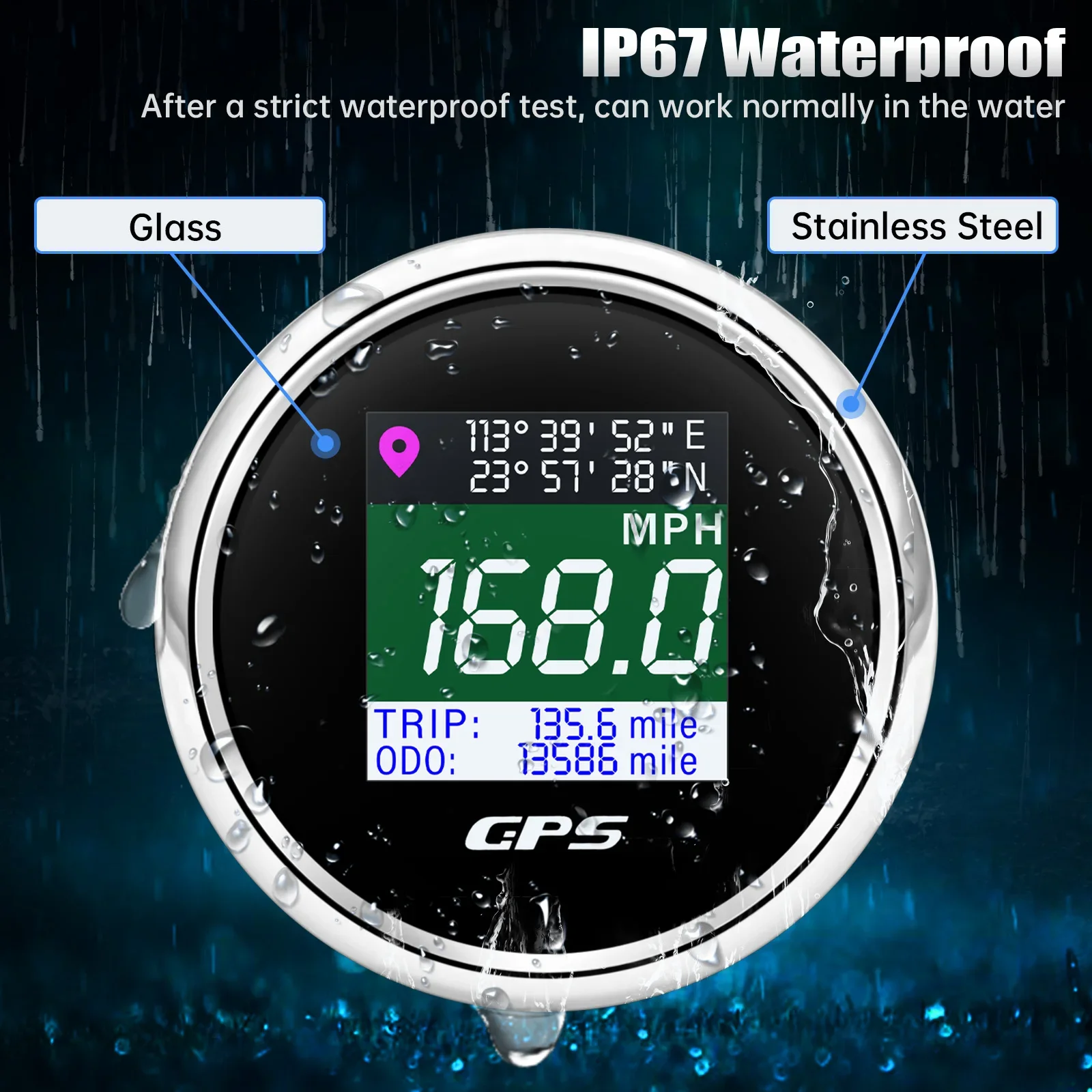 Waterproof 52mm TFT Screen LCD Digital GPS Speedometer Gauge Km/h MPH Knots Adjusted With GPS Antenna for Car Boat Yacht 12V/24V