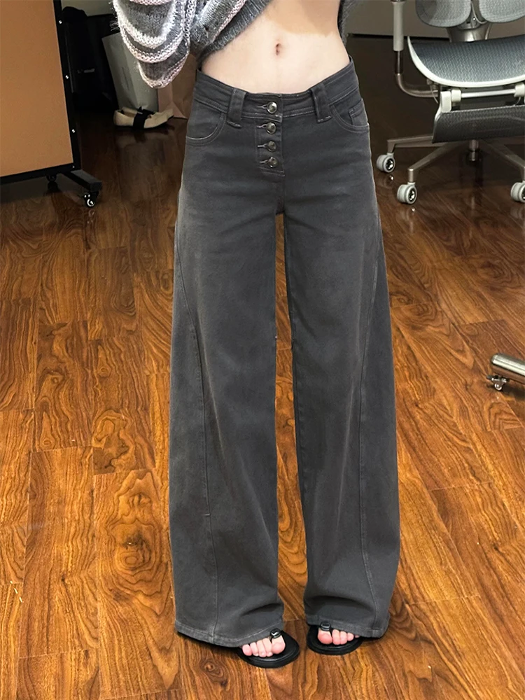 

American High Street Unique Design Button Splicing Jeans Women Sexy Girl Retro All-Match Slimming Floor-Length Pants
