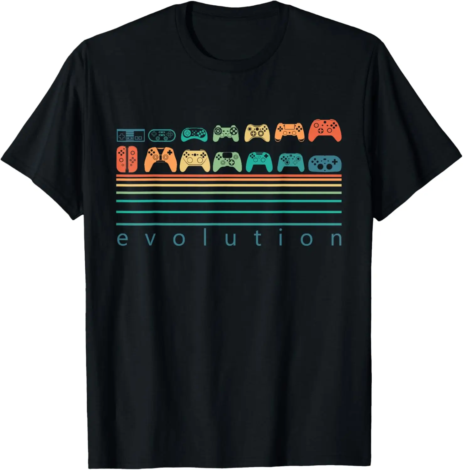 Video Game Controller Evolution 80S 90S Retro Gaming Gamer T-Shirt 100% Cotton Trendy Y2K Short-Sleeve Tee – Soft, Quick-Drying,