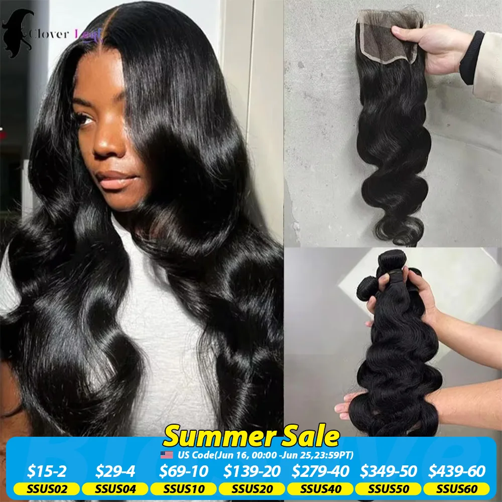 24 Inch Body Wave Bundles With Closure Brazilian Hair Weave 3 Bundles With Closure Natural Human Hair Bundles With 4X4 Closure