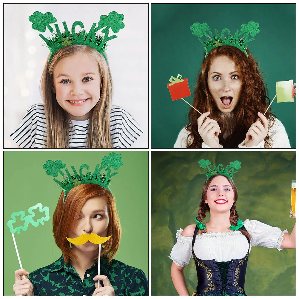 

2Pcs St Patrick's Day Headband Shamrock Design Lightweight Hair Accessories for Festival Party Supplies Photo Props