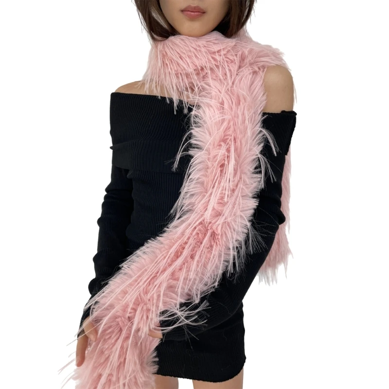 

Furry Furs Collar Scarf for Winter Decorative Neck Gaiter Long Furs Shawl Adult Teens Warm Neckwear Formal Dress Collar