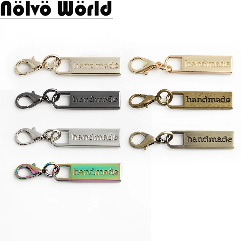 Nolvo World 10-50 pieces 4 colors 59X10mm Metal Handmade Garment Labels Tags For DIY Clothing Bags Handmade Label