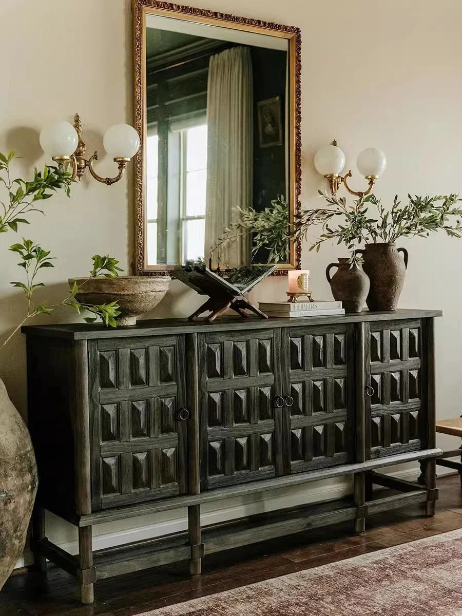 American Retro Solid Wood Sideboard Restaurant Storage Cabinet Designer Model Kitchen Locker