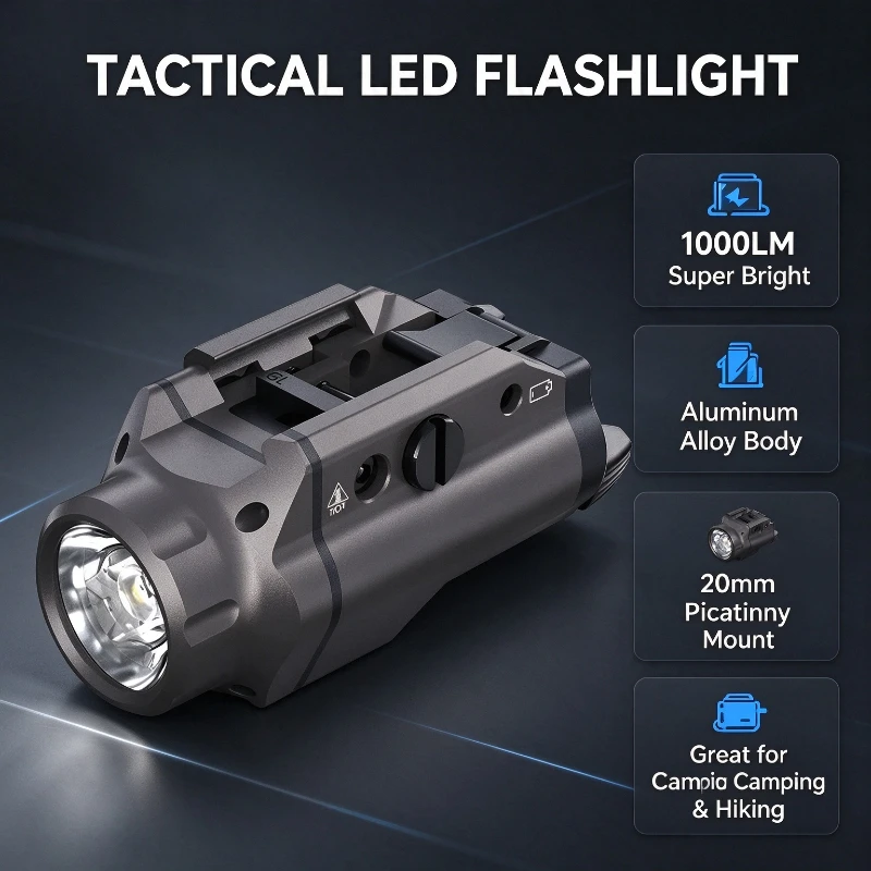 1000LM Super Bright Tactical Flashlight Aluminum Alloy 20mm Picatinny Mount Outdoor LED Torch for Camping Hiking
