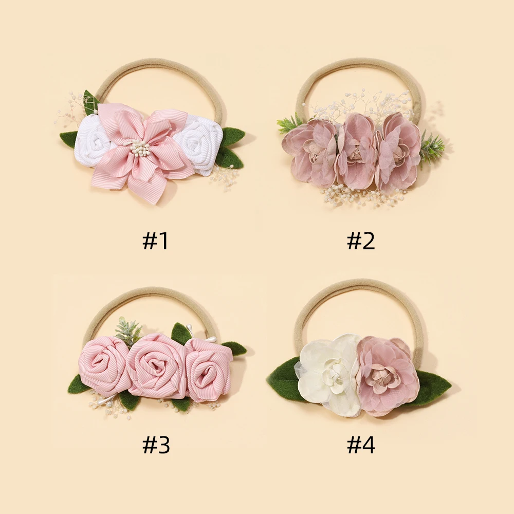 Pink Artificial Flower Baby Headband Newborn Boy Girl Elastic Nylon Hair Band Kids'hair Accessories Children Photography Props