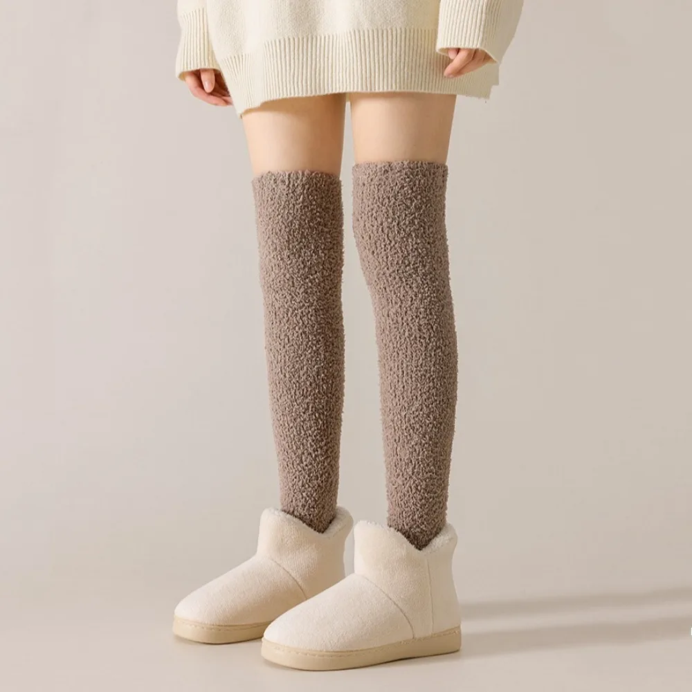 

Модные шерстяные носки из кораллового флиса, утепленные длинные чулки-трубочки, плюшевые однотонные противоскользящие носки-тапочки, осень-зима