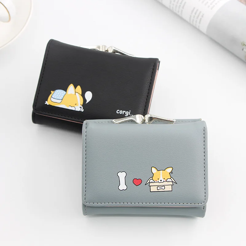 New Korean Version of Women's Purse Short Cartoon Dog Purse Three Fold Coin Package Lock Small Money Clip  Wallets for Women