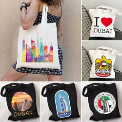 Burj Khalifa UAE City Dubai United Arab Emirates World Travel Men Women Canvas Shopper Cotton Tote Bag Shopping Shoulder Handbag