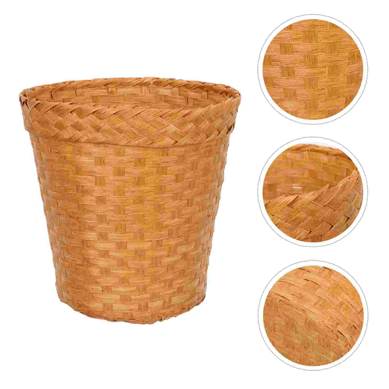 

Premium Straw Woven Trash Can Basket Multi Purpose Storage Wastebasket Stylish Home Decor Kids Room Toilet Kitchen