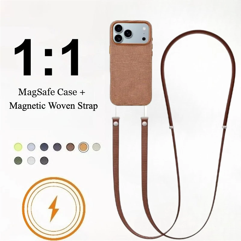 Offizielle MagSafe-Technologie: Gewebte Hülle mit magnetischem gewebtem Trageband für iPhone 17 Pro Max – kabellose Ladehülle