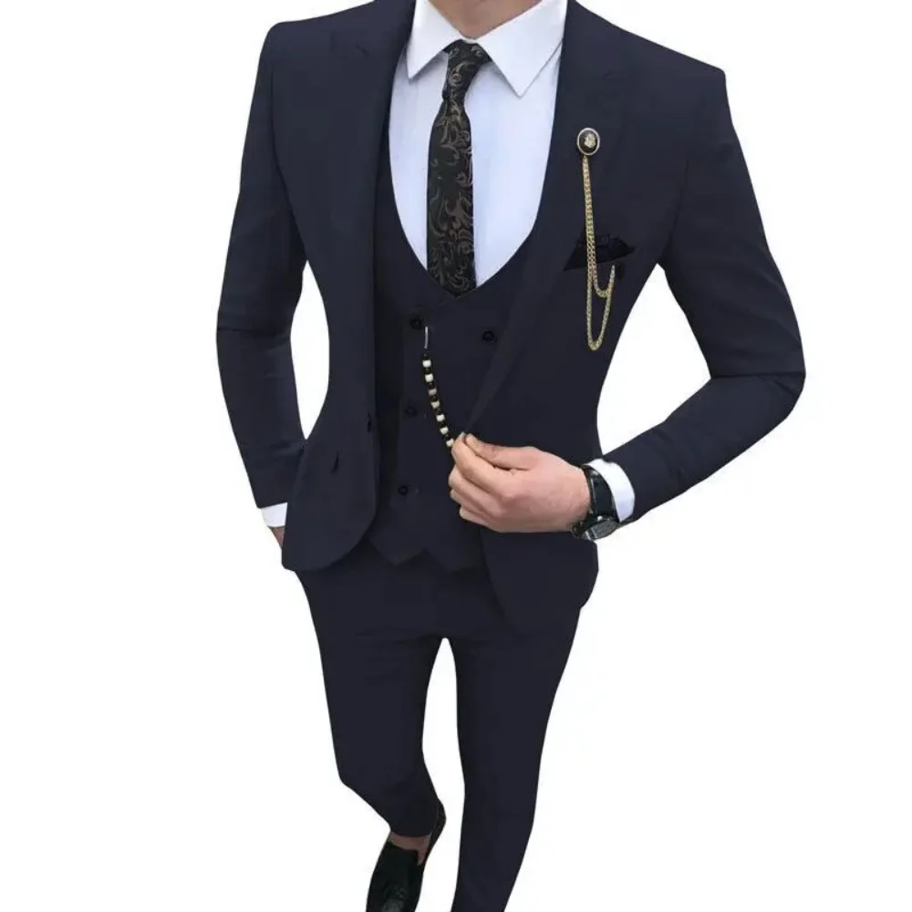 

Men Suit Set (blazer+ Vest +pants) Fashion Business Casual Hosts A Solid Color Slim-fit Gentleman's Wedding Suit Size XS-6XL