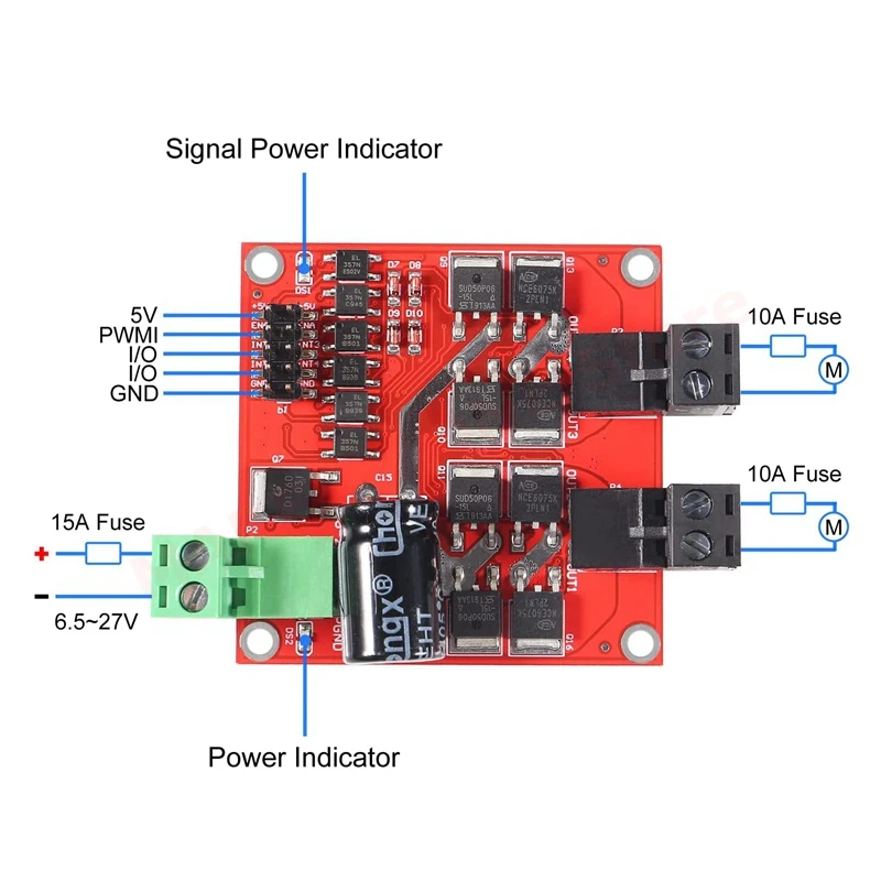 L298 DC Motor Driver Module 160W 7A 12V 24V Dual H Bridge Motor Speed Controller DC 6.5V-27V PWM Motor Regulator Board Module